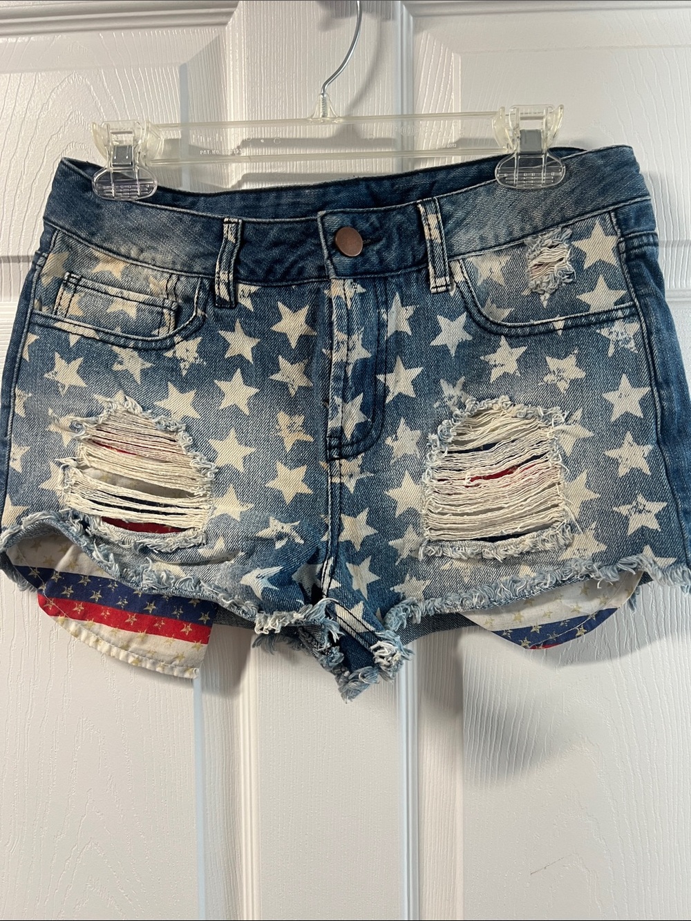 Lord & Taylor Women's Star Print Distressed Denim Shorts - Blue